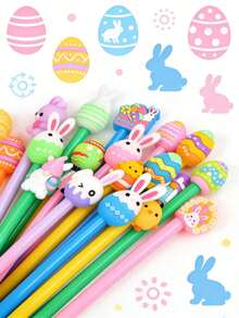 6/12/24支装 - 复活节主题兔子造型中性圆珠笔，复活节礼物，0.5mm墨水，可爱圆珠笔，办公文具奖品，创意复活节礼物（兔子、复活节彩蛋、精灵、小鸡款式）（款式和颜色随机发送） - 彩色 - 查看 8