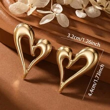 1对18K镀金不锈钢镂空心形耳环，时尚个性珠宝，女士礼品 - 金色 - 查看 8