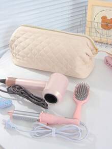 1件裝純色絎縫吹風機收納袋 捲髮棒收納袋 附內袋，旅行美髮工具袋 旅行攜行收納包 化妝包，實用禮物 - 彩色 - 查看 9