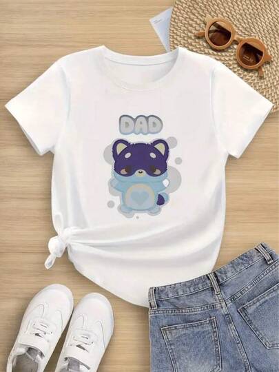 Exquisite printed design t-shirt,Pure cotton short-sleeved shirts suitable for children aged 4 to 16 Estampado de tierno oso morado con corazón azul que transmite amor y unión familiar con la palabra DAD en tonos suaves ropa para ni? Camisetas de niños de 100% algodón suave y cómodo en varios tamaños, adecuadas para niños de 4 a 16 años. ¿A? o nuevo,navidad, día de los muertos, día de la madre, día del ni? o, acción de gracias(1 piece).