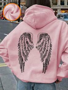 1pc Teen Girl Casual Printed Pullover Sweatshirt, Warm Lining, Long Sleeve, Autumn/Winter Student Clothing - Pink - View 2