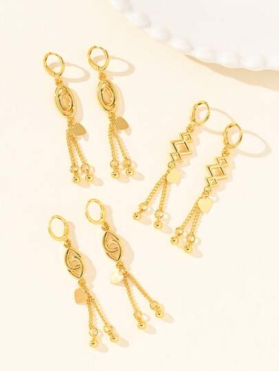 6pcs 24K Gold Geometric Tassel Earring Set, Anti-Rust, Suitable As Gift For Wife, Girlfriend, Friend And Valentine's Day, Suitable For Special Occasions And Daily Wear