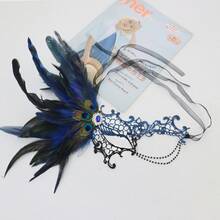 1pc Lace Inlaid Rhinestone Hollow Feather Mask Party Masquerade Sexy Prop, European And American Style Women's Styling Mask, Women's Bachelorette Party/Theme Party/Banquet Dressing Theme Accessories - 黑色 - 查看 11