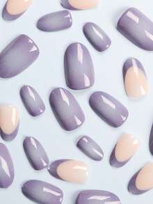 24PCS Short Almond False Nail Aura Purple Blush Pointed Nail Art Cute Chrome Alloy Acrylic Press On Nail Gel Nail Art Nail Supplies Art Nail Set (Attached: A Piece Of Jelly Gel And File) Suitable For Women's Daily Dating Party - Multicolor - View 3