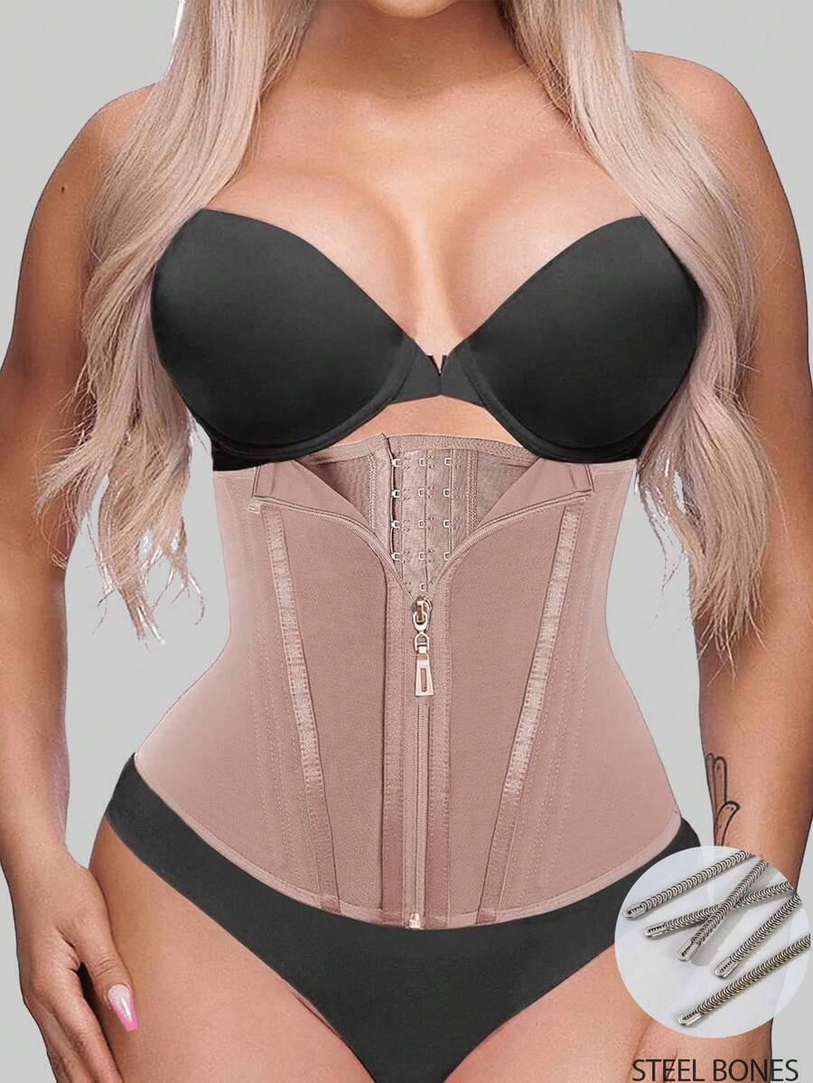 1 pieza Entrenador de cintura con cremallera, Shapewear de alta compresión, Cinturilla para mujer - Bronce - Ver 1