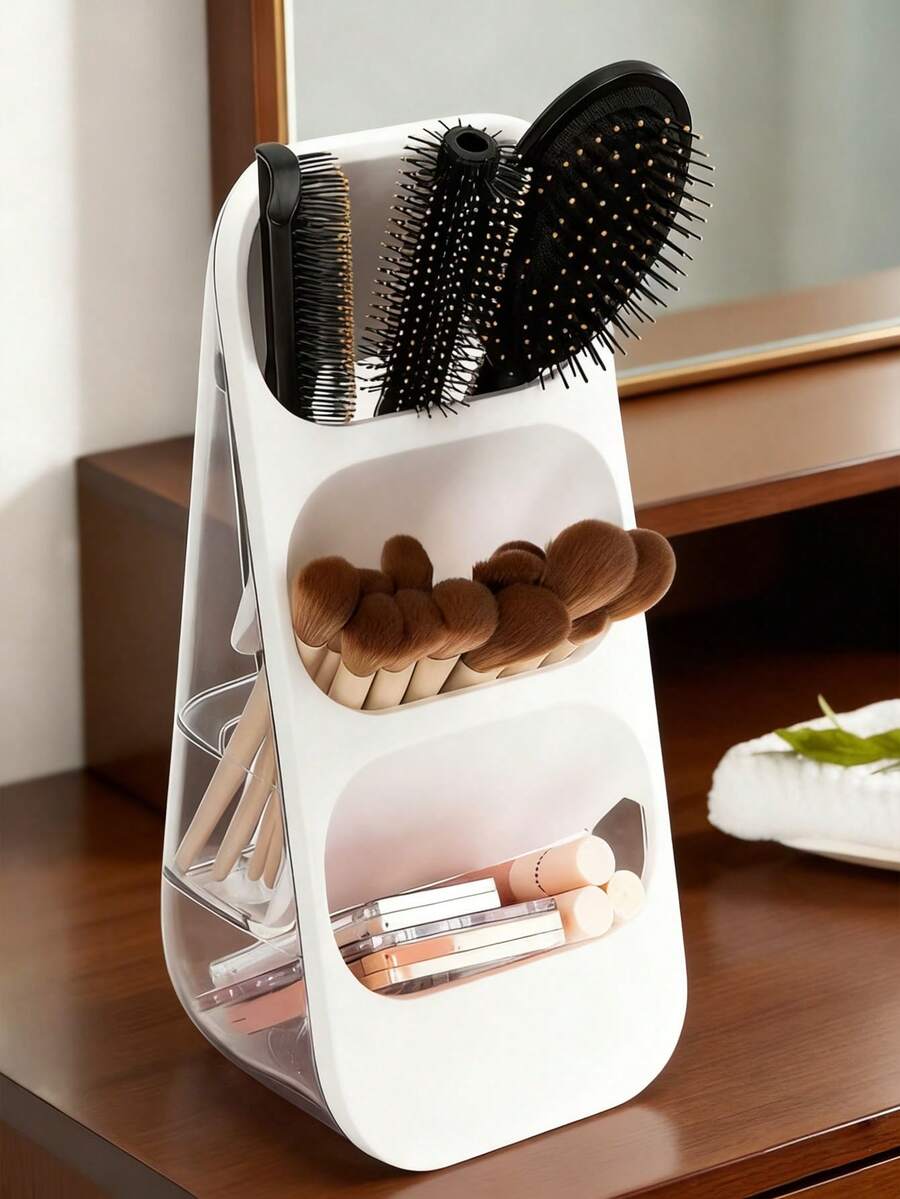 2pcs Multi-Functional Makeup Storage Box, Drainage Cutlery Organizer, Large Capacity Countertop Storage Rack, Suitable For Kitchen, Vanity, Bathroom, Bedroom, Office Desk - Makeup Tools, Kitchen Storage, Bathroom Accessories, Valentine's Day , Makeup Room Decor,Makeup Bag,Travel Essential - 彩色 - 查看 1