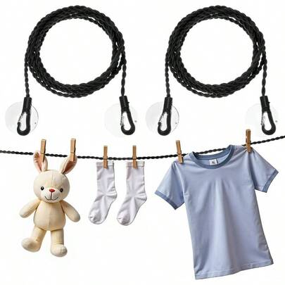 2 Pcs Travel Clothes Line Hotel Room Sea To Clothesline Portable Retractable Clothesline With Hooks And Suction Cups Camping Accessories Cruise Essentials Outdoor And Indoor Use