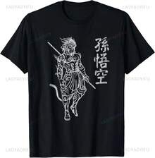 Camiseta de Hombre Sun Wukong Rey Mono Caracteres Chinos Letras Individualidad Harajuku Y2k Camiseta Divertida Camisas Streetwear - Negro - Ver 1
