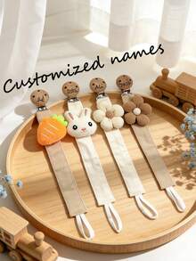 Clips personalizados para chupetes de bebé, juguetes de dentición, diseños de correas de tela - Flor, Zanahoria, Conejo, Clips para chupetes - Multicolor - Ver 4