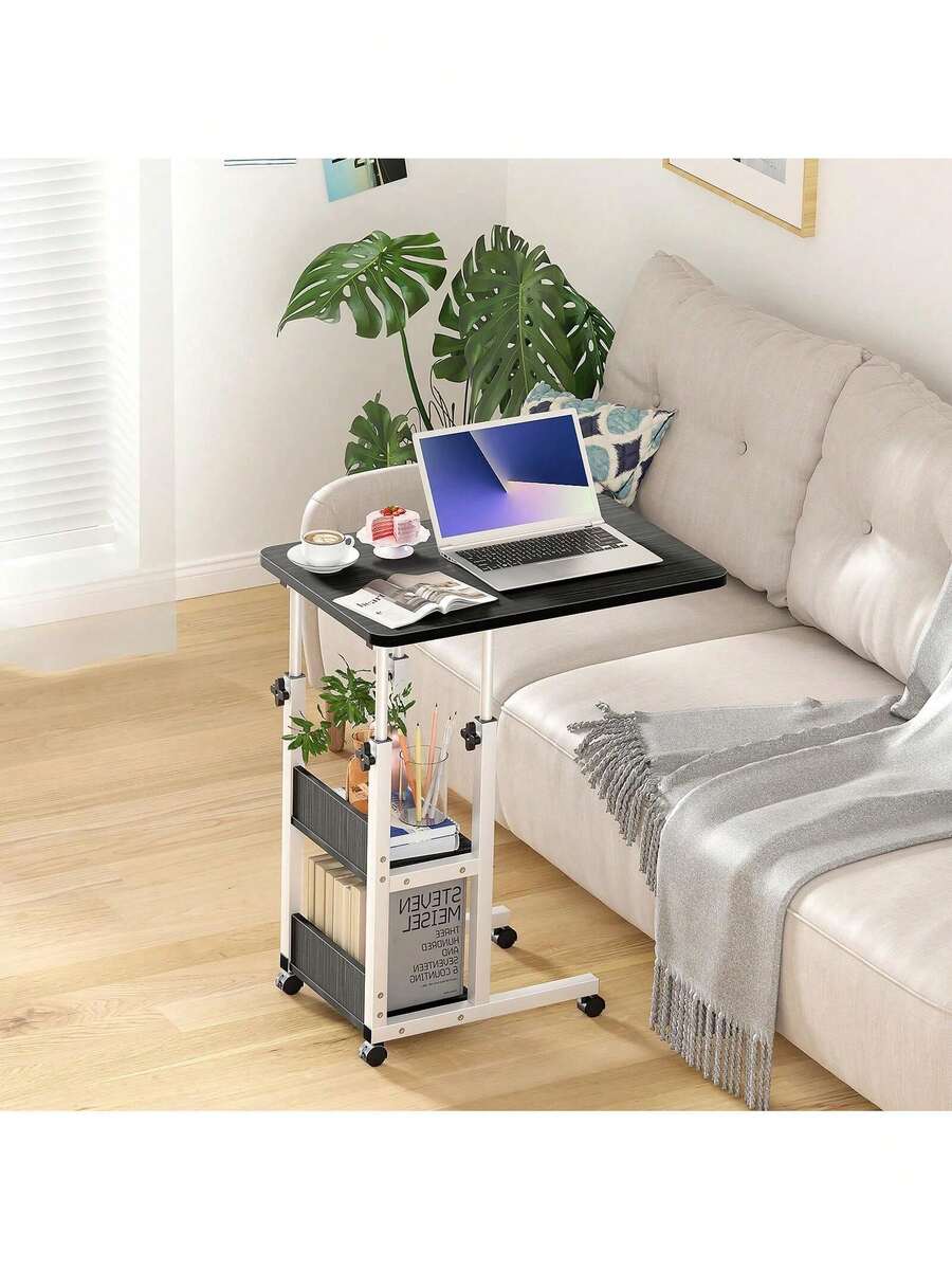 Mesa Multifuncional Ajustable en Altura con Ruedas y 3 Estantes - Laptop/Reunión/Jardín - Negro - Ver 1