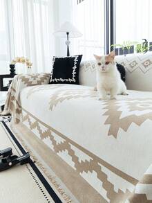 1pc Bohemian Style Sofa Throw Blanket, Geometric Pattern Sofa Cover, Pet Proof Sofa Protector, Machine Washable Home Decor Suitable For L-Shaped Sectional, Loveseat, And Sofa, Holiday Decoration (Sold Separately) - Coffee Brown - View 1