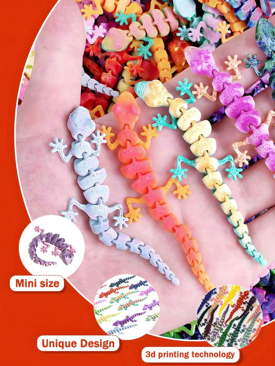 6/12pcs 3D Printed Cute Mini Gecko Desktop Decor, Random Gradient Color Small Geckos, Suitable For Collection, Party Decoration, Party Favors, Room Decor, Stress Relief, Valentine's Day Gift, Back To School Gift, Ramadan Gift - Multicolor - View 1