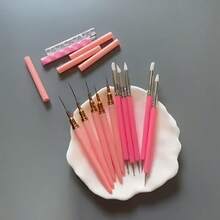 5支美甲勾线笔和5支美甲点钻笔，美甲勾线笔适用于凝胶指甲，细线美甲笔套装，美甲拉线笔，用于绘制长线条的绘画艺术设计笔，美甲双头点钻工具套装 - 粉色 - 查看 9