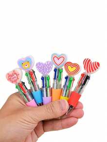 3支装情人节礼物：心形圆珠笔，卡通心形圆珠笔，多色按压式圆珠笔，情人节礼物，周年纪念礼物，派对小礼物，礼品填充物 - 彩色 - 查看 2