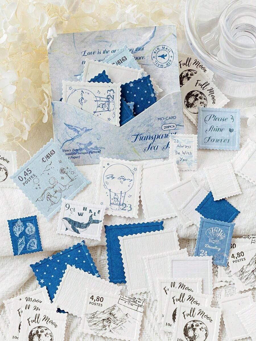 20pcs/Pack Vintage Embossed Stamp Stickers, Creative Aesthetic Decals For Scrapbooking, DIY Decorations, Holiday Gifts, Personalized Stationery, School Supplies,School Supplies,Back To School - 彩色 - 查看 1