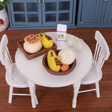 1:12 娃娃屋迷你白色餐桌椅套装，包含一张圆桌和两把椅子，微缩家具模型，娃娃屋家具配件，卧室家具，家居装饰，微缩摄影道具，家庭办公室装饰，工艺品，桌面装饰，复古家居装饰模型，娃娃屋装饰及配件，模型屋配件，微缩家居场景DIY，收藏品及送给爱好者的礼物，节日礼物，生日礼物 - 白色 - 查看 7