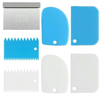 Pastry Cutter And Dough Scraper Set 7-Piece Kitchen Scraper With 3 Colors For Baking Bench Scraper And Dough Cutter Gadgets For Bakers Cake And Pastry Tools