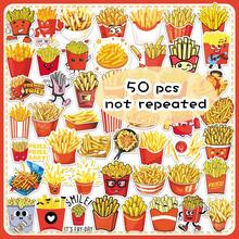 50pcs Cartoon French Fries Stickers, Creative Cute Food Decals For Mirror, Tablet, Glass Cup - Multicolor - View 11