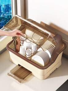 1pc Large Kitchen Draining Bowl Cabinet With Cover, Dish Rack For Bowls, Plates, Cutlery, Home Storage Organizer - Multicolor - View 7