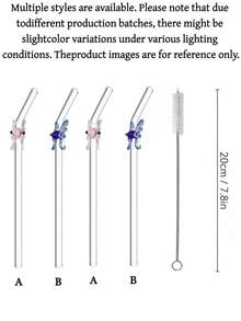 半支装限量版章鱼玻璃吸管（粉色和蓝色）| 万圣节海洋主题 | 可重复使用玻璃吸管，附赠清洁刷 | 适合 520/亡灵节/派对 - 無色 - 查看 10