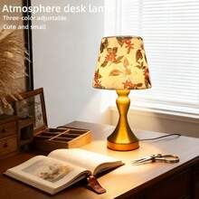 Đèn bàn LED vải sáng tạo, chạy bằng nguồn USB - Đèn chiếu sáng phòng, đế kim loại, chao đèn vải màu đào, 3 màu có thể điều chỉnh, đèn trang trí trong nhà, thích hợp cho phòng ngủ, phòng khách, văn phòng, v.v. - Vàng - Xem 4