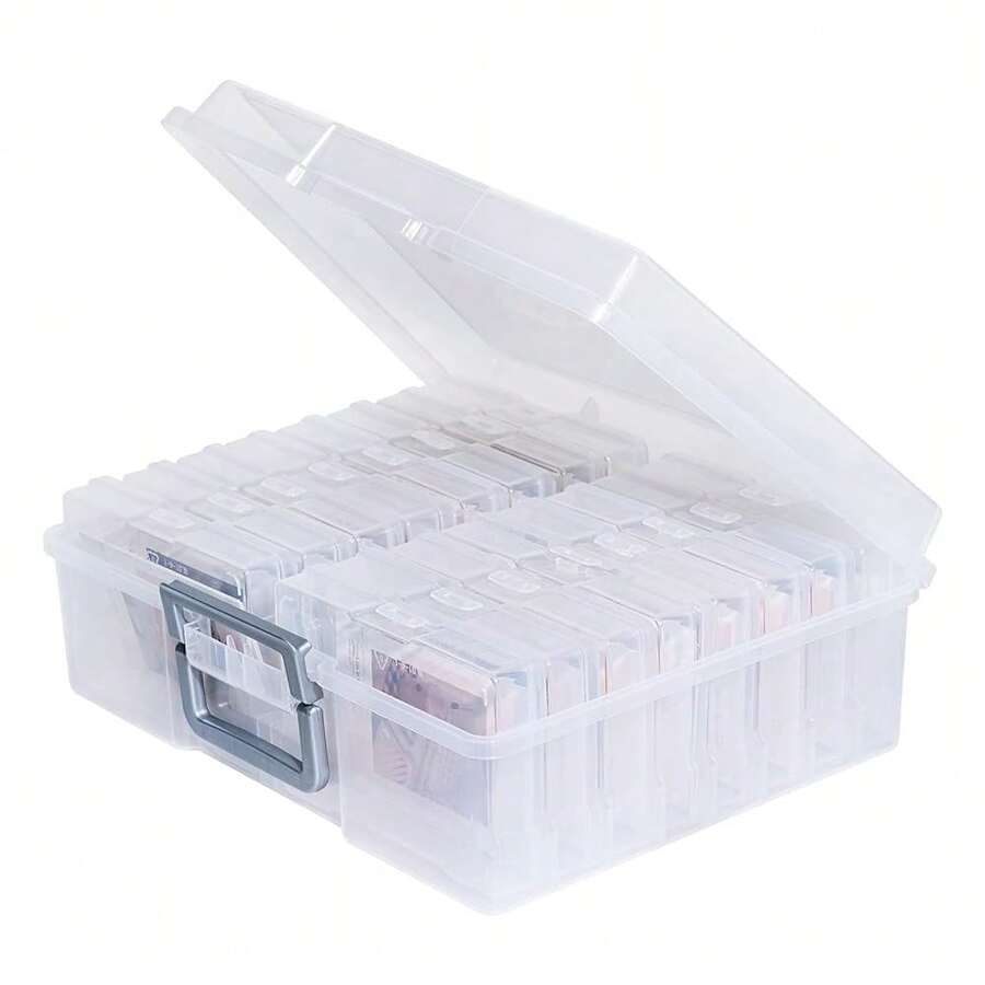 Transparent 4\ X 6\ Photo Organizers And Photo Storage Box With Handle, 16 Inner Photo Cases, Portable Picture Organizers & Photo Storage Containers (Clear-Silver Handle) - Clear-silverHandle - View 1