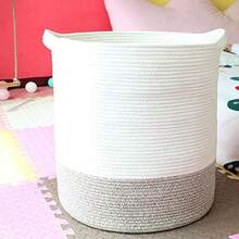 OpenHICasaphoria Cesta de almacenamiento de cuerda de algodn tela extragrande para organizar, cestas altas redondas tejidas para ropa, manta, toallas, cesta de lavandera de gran capacidad para bao, sala - beige+modern - Ver 10