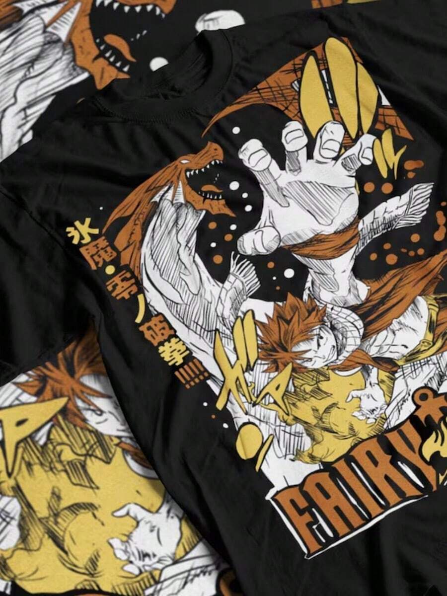Gray Fullbuster, Gajeel Redfox, Fairy Tail Guild, Happy, Iron Slayer, Slayers, Fairy Tail Natsu Dragneel Shirt - màu đen - Xem 1