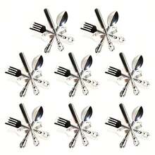 8pcs Cross-Border Knife, Fork, Spoon Napkin Rings, Personalized Metal Napkin Rings For Hotel, Restaurant, Creative Design - Silver - View 2