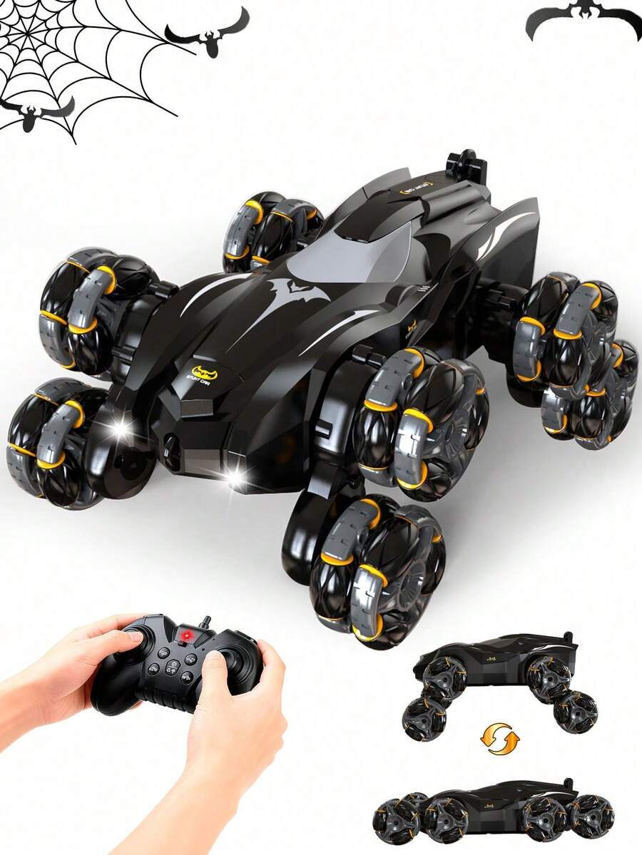 1件 8輪手勢感應遙控特技車，蝙蝠造型RC漂移卡車附雙控制器（手環+遊戲控制器），適合8-12歲男孩女孩玩具禮物，黑色蝙蝠造型RC漂移卡車，8輪特技遙控車附自動演示功能，360°旋轉翻轉車，全地形越野攀爬車，音樂LED燈充電玩具車，互動機器狗遙控特技車，適合3-7歲/6-8歲/8-12歲男孩女孩聖誕節、萬聖節、復活節、新年、生日禮物