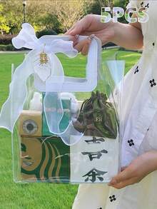 5个/1个方形手提礼品袋，PVC透明防水礼品袋，透明手提袋，情人节/迎婴派对礼品袋，婚礼礼品袋，糖果伴娘礼品袋，珠宝店购物袋，婚礼伴娘礼品袋，礼品包装袋 - 彩色 - 查看 13