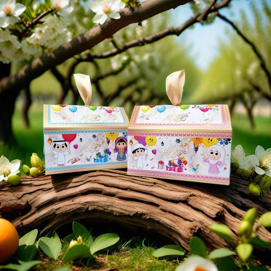 2pcs/6pcs/12pcs Eid Mubarak Candy Gift Boxes, Cute Ramadan Decorative Balloons, Mini Houses, Ribbons, Marble Pattern, Creative Party Favor Boxes, Reusable Candy Boxes, Snack Containers, Small Gift Boxes For Friends And Classmates - Multicolor - View 1