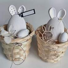 Khuôn tai thỏ sọc (1 cái/2 cái), khuôn silicon hình trứng Phục Sinh, khuôn nến và đồ trang trí bằng thạch cao hình tai thỏ, đồ dùng thủ công trang trí nến Phục Sinh tự làm. - trắng - Xem 1