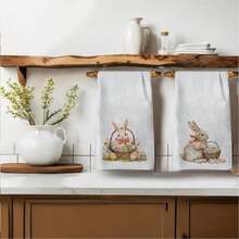 Easter Bunny & Egg Design Kitchen Towel, Super Absorbent Cartoon Pattern, Machine Washable Reusable Hand Towel For Home, Kitchen, Bathroom, Car, Window Cleaning - Soft Knitted Dish Cloth