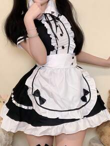 1 chiếc váy hầu gái đen trắng dễ thương, thích hợp cho cosplay, hội nghị anime, Halloween, phục vụ bàn, váy dự tiệc - Đen và trắng - Xem 9