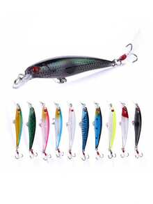 Minolua 饵料 - 一套带羽毛钩的人造饵料 - 亮面人造摆动鱼饵，ABS材质，适用于鲈鱼垂钓，含鱼钩 - 彩色 - 查看 6