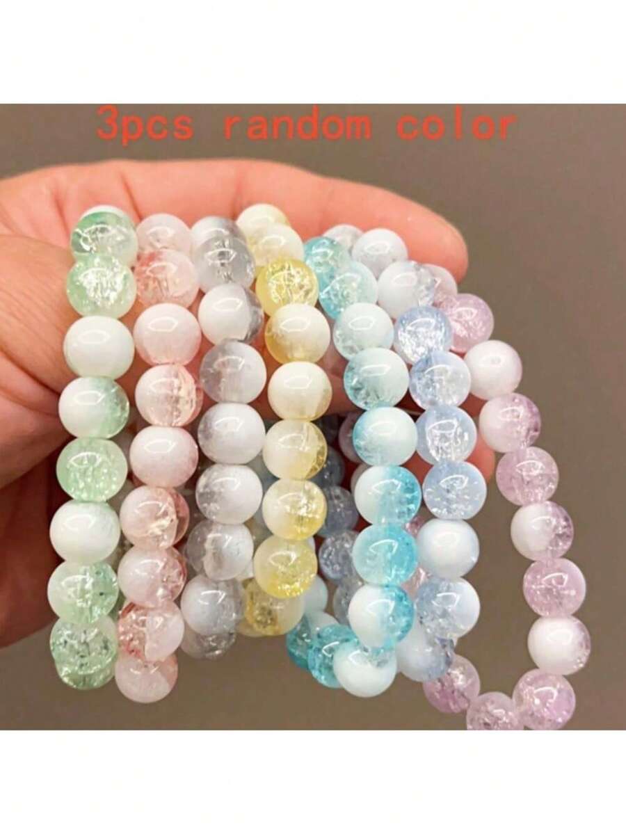 8毫米彩色釉面裂纹珠手工手链套装（女士款） - 3pcs奶蓋爆花 - 查看 1