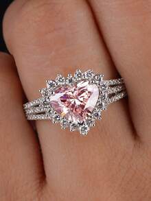 1pc 925 Sterling Silver Fashionable Triple Circle Love Ring, Valentine's Day, Christmas, Birthday Gift, Couple's Item, Elegant Pendant Style Women's Gift - 三線愛心 - 查看 2