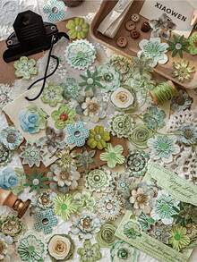 50pcs/Pack Floral Sticker Set, Vintage Fabric Handwriting Flower Series DIY Scrapbooking Decorative Stickers - Multicolor - View 8