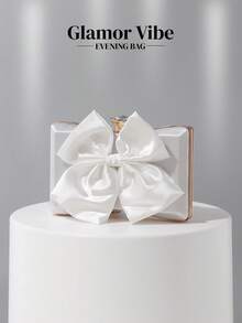 女士浪漫时尚蝴蝶结花朵晚宴包，新娘手拿包，情人节礼物，舞会包，婚礼用品，手提包，斜挎包，白色蝴蝶结装饰，适合浪漫婚礼、舞会、派对、生日礼物、情人节礼物 - 白色 - 查看 3