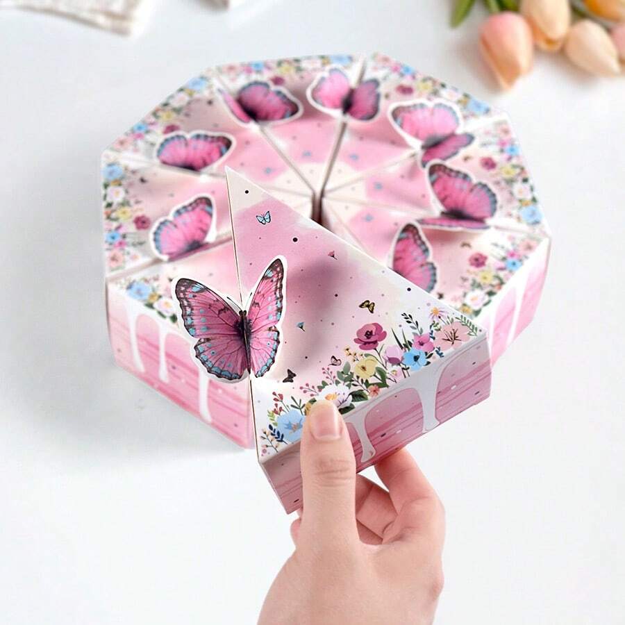 8 Piezas Cajas de regalo con forma de pastel de mariposa 3D en rosa, azul y floral para decoración de fiestas de cumpleaños, bodas, baby shower, San Valentín con cajas de papel para dulces y golosinas - Multicolor - Ver 1