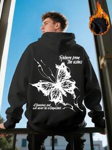 2025 Men's Pink Graffiti Butterfly Print Sport Hooded Sweatshirt - Streetwear Pullover With Black & White Graphic - White - View 1
