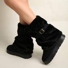 Snow Boots Women's Soft Sole Women's Shoes New Style Mid-Tube Short Boots Warm Plus Velvet Cotton Shoes Winter - 黑色 - 查看 5