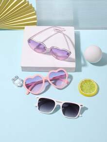 1Set 3PCS Boy's And Girl's 4-8Y Sweet And Cute Heart Frame And Casual Basic Rectangular Polycarbonate Frame Fashion Glasses For Everyday Outfit Pairings With Glasses Box - Multicolor - View 6