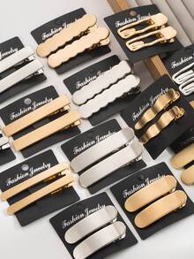 1 Set vielseitige Haarspangen für den seitlichen Pony in Gold und Silber, modische, hochwertige, minimalistische, asymmetrische und elegante lange Haarspangen für Damen, Kopfschmuck, Haaraccessoires für Frauen - Verschiedenfarbig - Übersicht 10