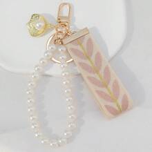 1pc Leaf Jacquard Faux Pearl Decor Fashion Keychain Gifts For Mother, Father, Graduation, And Teacher - Multicolor - View 6