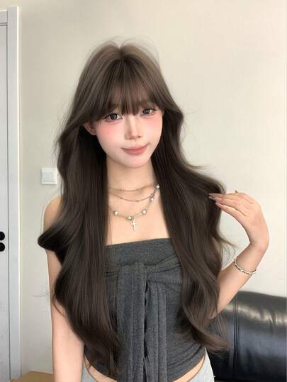  Alicegarden Women's Hair Accessories, Straight Hair Extensions, Black & Brown Curly Hair Bangs, 26 Inches Long, Natural For Daily Wear, Used To Reduce Hair, Synthetic Hair Extensions, Bangs, Hair Pieces