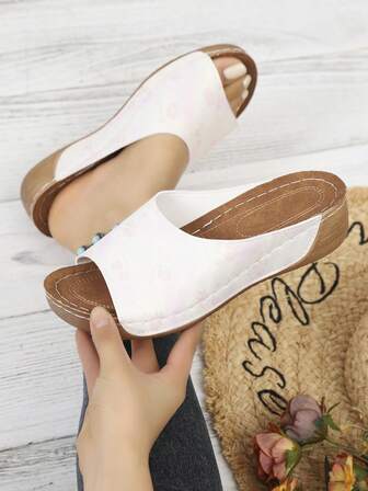 Women's Solid Color Embroidered Slip-On Platform Slippers, Soft Beach Party Resort Fashion Forward Elegant Wedding Casual Sexy Outdoor Wedge Thick Bottom Sandals, Summer