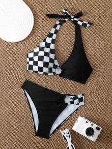 Bộ bikini nữ thanh lịch, thoải mái, gợi cảm, hở lưng, thắt nút, thích hợp cho kỳ nghỉ và bãi biển. - màu đen - Xem 6