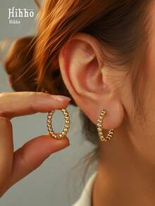 Hihho đôi bông tai hình hạt cườm tối giản thời trang để đeo hàng ngày - Vàng - Xem 5